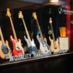 Guitars on display in a UK guitar shop