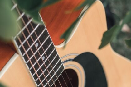 Natural gloss spruce top and rosewood fretboard detail on a 3/4-size travel acoustic, similar in finish to the Yamaha JR1